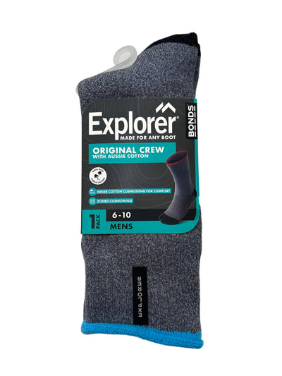 Bonds Explorer Mens Aussie Cotton Original Crew - Grey/Blue