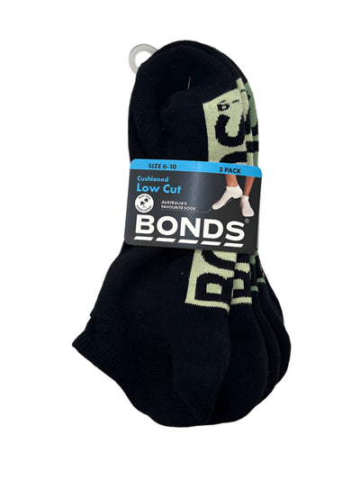 Bonds Mens Logo Cushioned Low Cut Socks 3 Pack - Black Pack