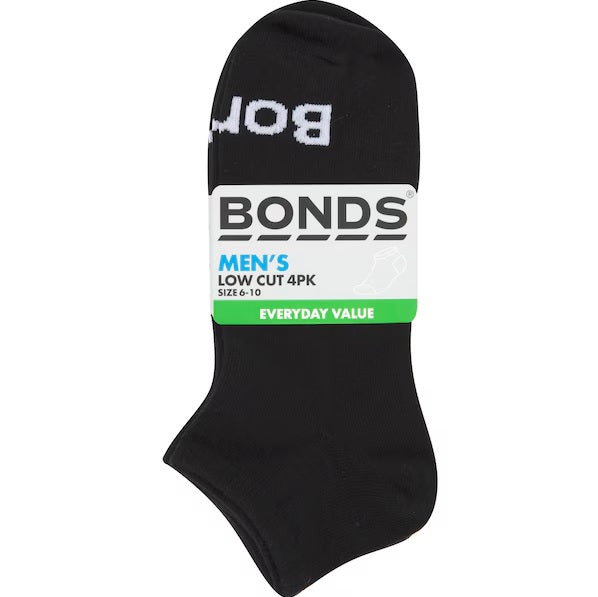 Bonds Men's Cushioned Low Cut Socks 4 Pack - Black