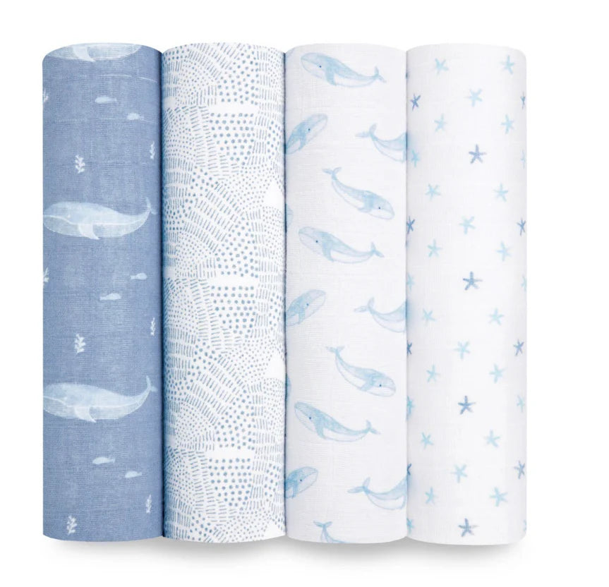 Aden and Anais Organic 4 Pack Swaddles - Oceanic