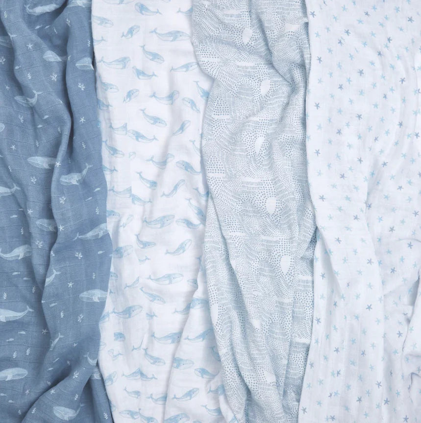 Aden and Anais Organic 4 Pack Swaddles - Oceanic