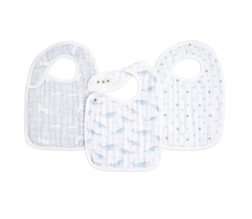 Aden and Anais Organic Snap Bibs 3 pack - Oceanic