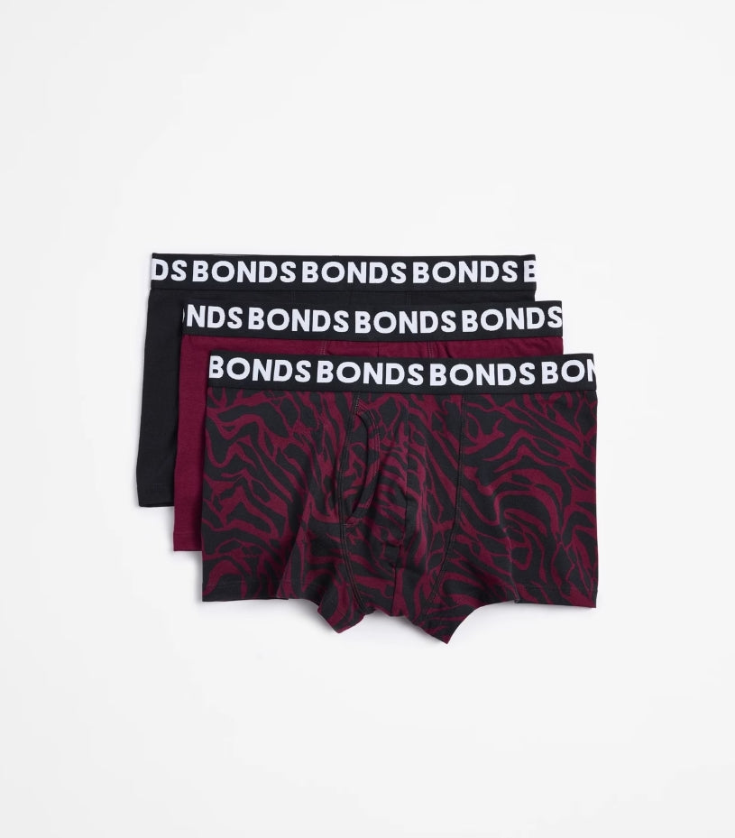 Bonds Mens Classic Trunk 3 Pack - Print/Maroon/Black