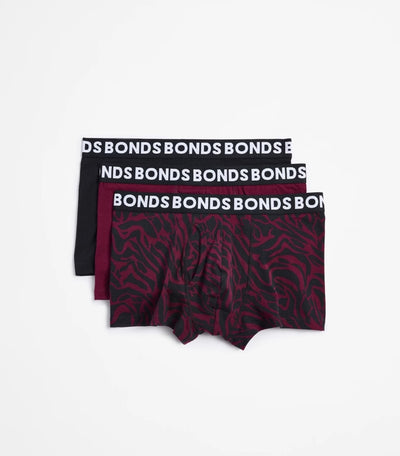 Bonds Mens Classic Trunk 3 Pack - Print/Maroon/Black