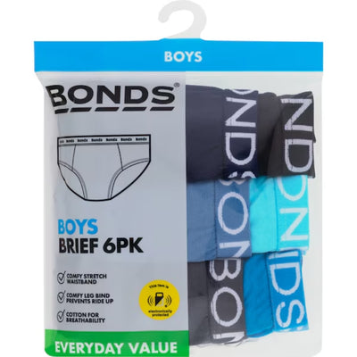 Bonds Boy's Everyday Value Briefs 6 Pack - Navy/Blue/Black