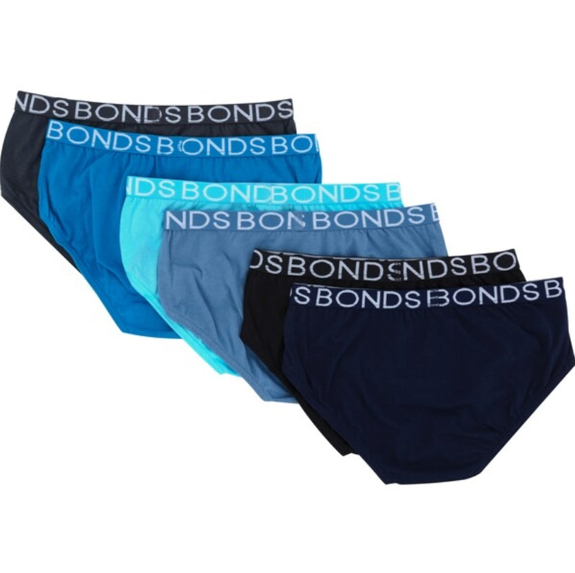 Bonds Boy's Everyday Value Briefs 6 Pack - Navy/Blue/Black