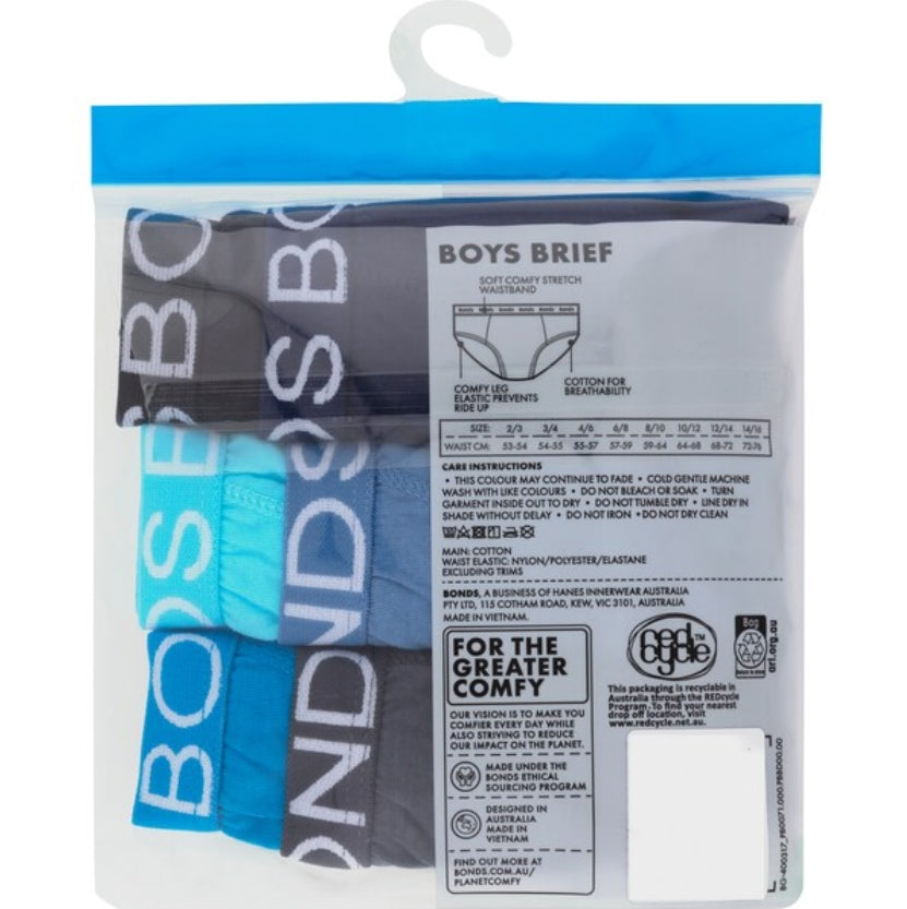 Bonds Boy's Everyday Value Briefs 6 Pack - Navy/Blue/Black