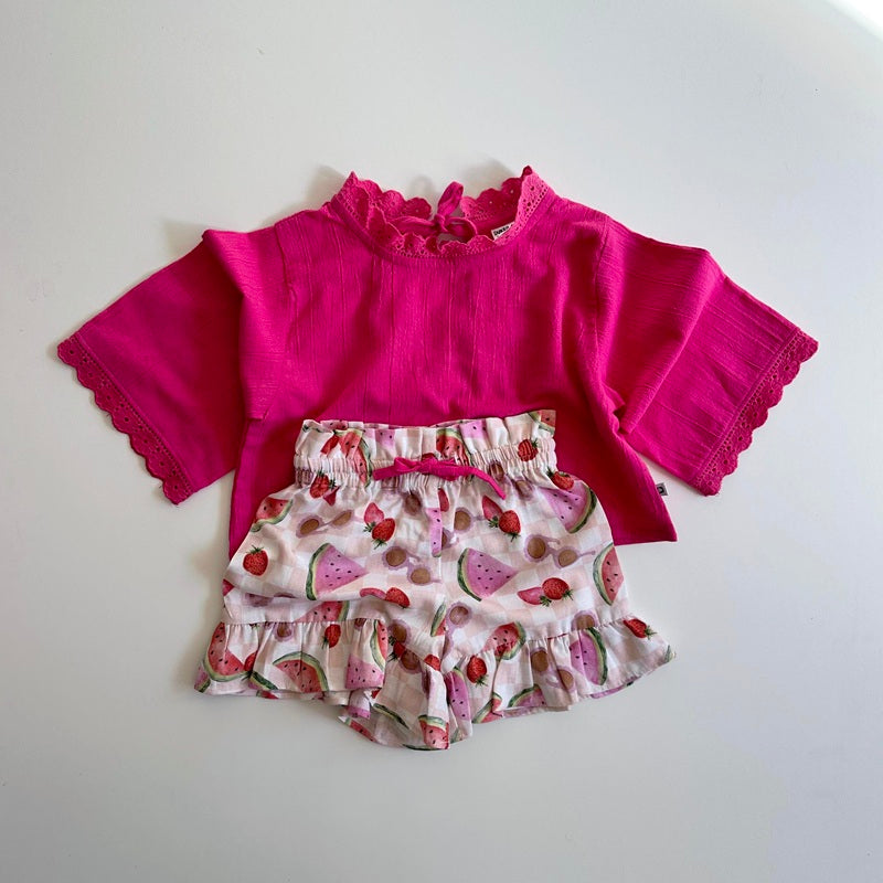 Dukes The Brand Macy High Waisted Shorties - Pink Fruit Print