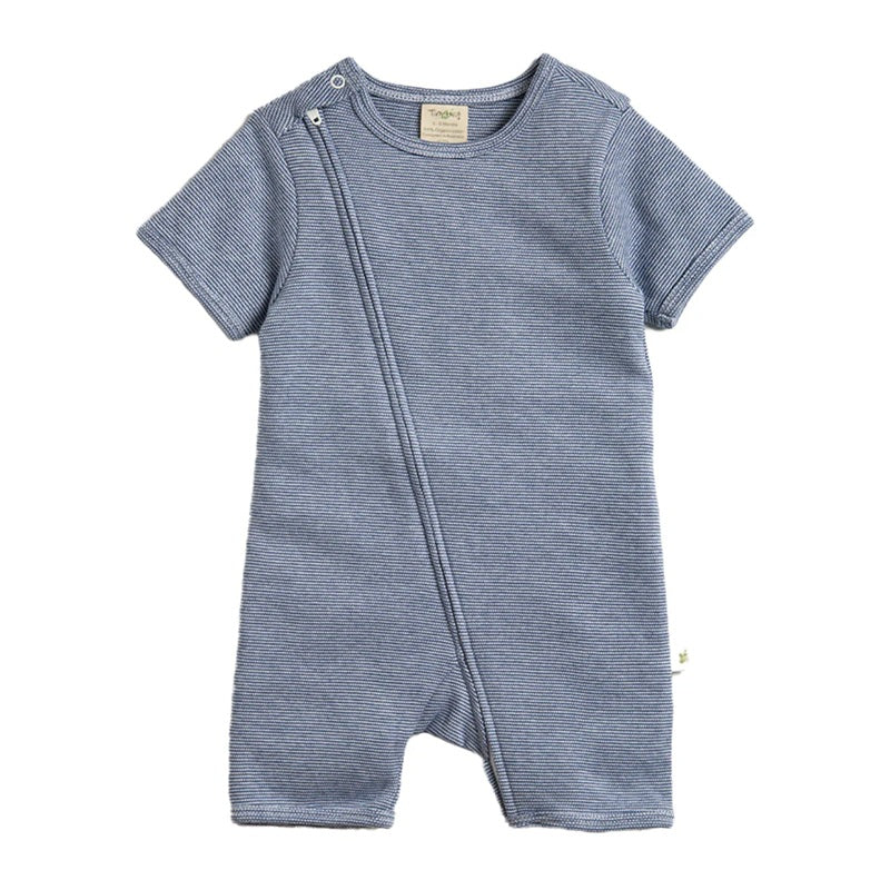 Tiny Twig Short Sleeve Zipsuit - Navy Stripes