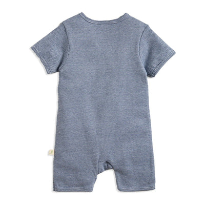 Tiny Twig Short Sleeve Zipsuit - Navy Stripes