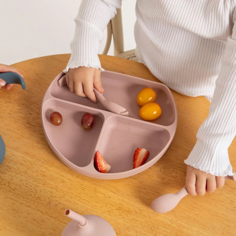 All 4 Ella Silicone Plate with Straw & Spoon - Dusty Pink