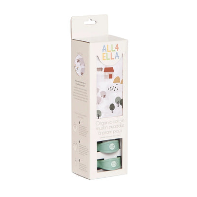 All 4 Ella Organic Muslin Swaddle & 2 Pram Pegs - Country Farm