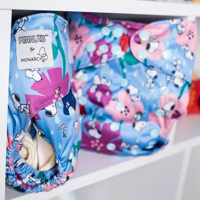 Monarch Ultimate Wipeable Cloth Nappy V3.0 With Hook & Loop - Snoopy In Bloom