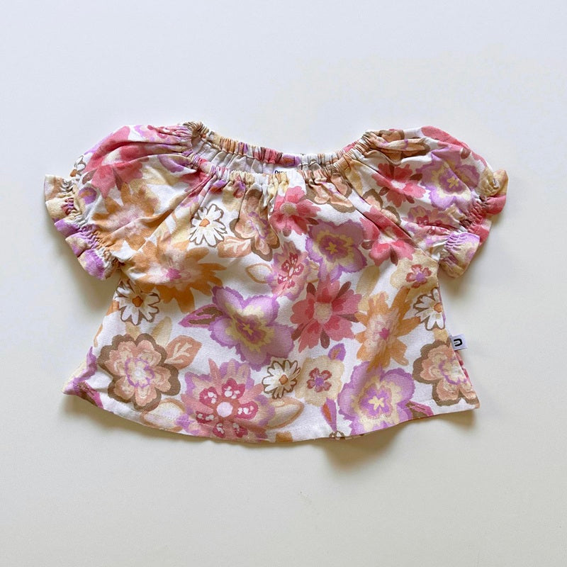 Dukes The Brand Posie Shirred Crop Top - Pink and Gold Flower Print