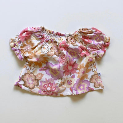 Dukes The Brand Posie Shirred Crop Top - Pink and Gold Flower Print