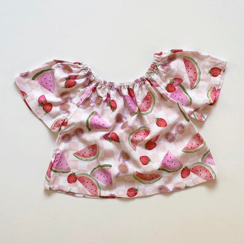 Dukes The Brand Macy Crop Top - Pink Fruit Print