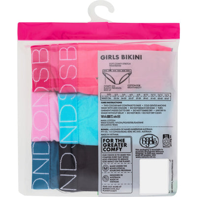 Bonds Girls Bikini 6 Pack - Pink/Blue/Black/Teal