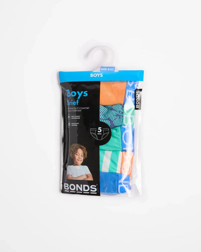 Bonds Boys Brief 5 Pack - Tidal Tropics