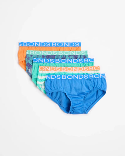 Bonds Boys Brief 5 Pack - Tidal Tropics