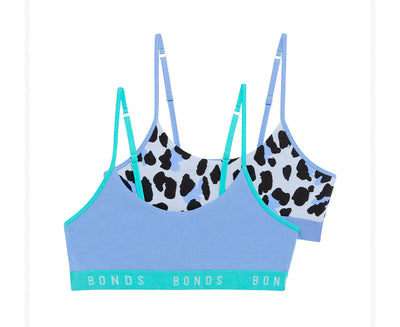 Bonds Girls Hipster Scoop Crop 2 Pack - Leopard Dreaming Blue