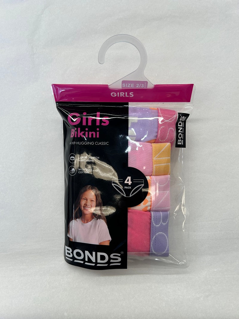 Bonds Girls Bikini 4 Pack - Love/Lilac/Hearts/Pink