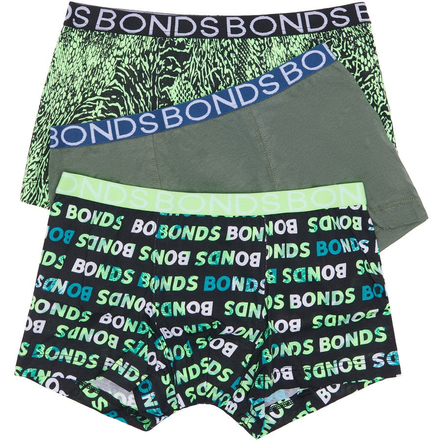 Bonds Boys Trunk 3 Pack - Bonds Logo Green Multi