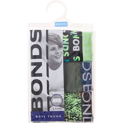 Bonds Boys Trunk 3 Pack - Bonds Logo Green Multi