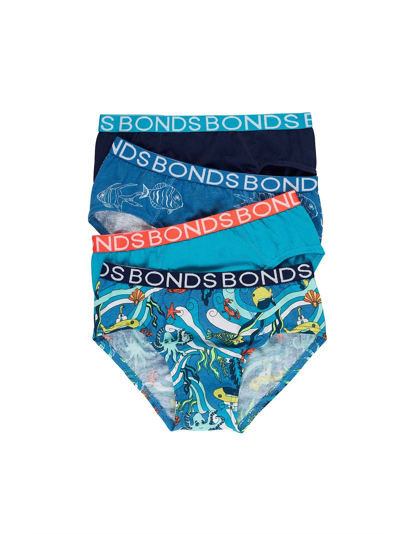Bonds Boys Brief 4 Pack - Under The Sea