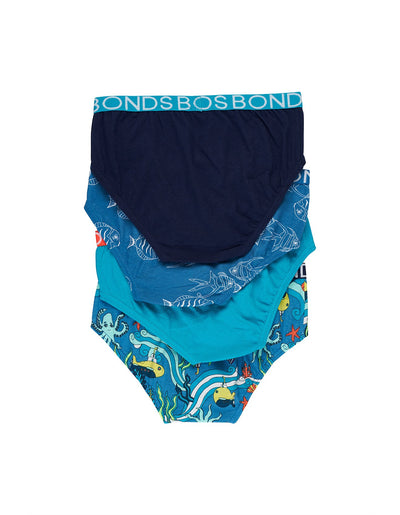 Bonds Boys Brief 4 Pack - Under The Sea
