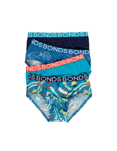 Bonds Boys Brief 4 Pack - Under The Sea