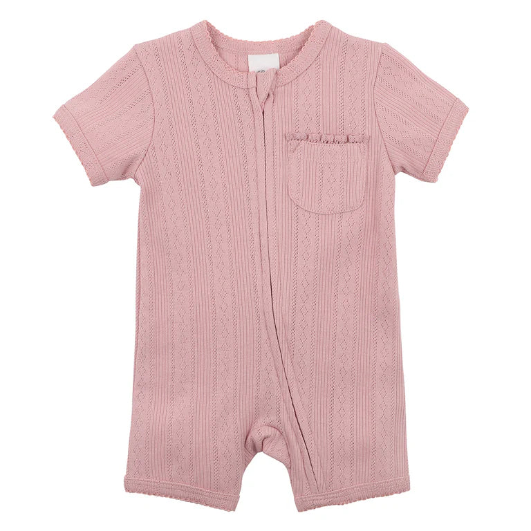 Bebe By Minihaha White Label Dusky Pink Organic Pointelle Short Sleeve Romper