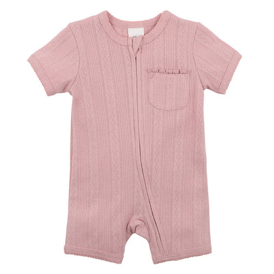Bebe By Minihaha White Label Dusky Pink Organic Pointelle Short Sleeve Romper