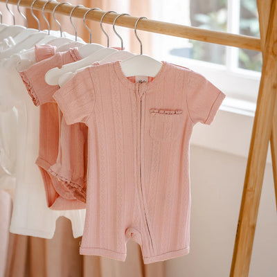 Bebe By Minihaha White Label Dusky Pink Organic Pointelle Short Sleeve Romper