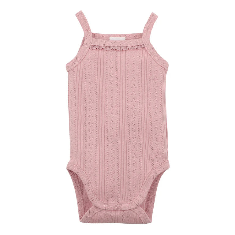 Bebe By Minihaha White Label Dusky Pink Organic Pointelle Bodysuit