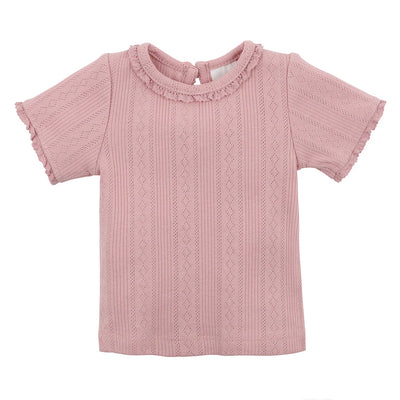 Bebe By Minihaha White Label Dusky Pink Organic Pointelle Short Sleeve Tee