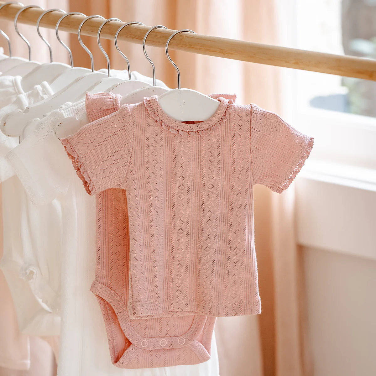 Bebe By Minihaha White Label Dusky Pink Organic Pointelle Short Sleeve Tee