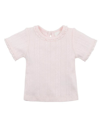 Bebe By Minihaha White Label Pink Organic Pointelle Short Sleeve Tee