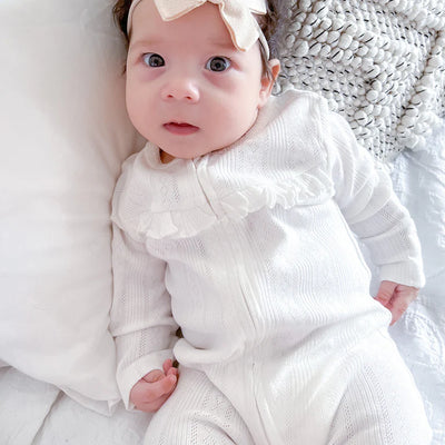 Bebe By Minihaha White Label Cloud Organic Pointelle Long Sleeve Zipsuit