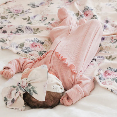 Bebe By Minihaha White Label Dusky Pink Organic Pointelle Long Sleeve Zipsuit