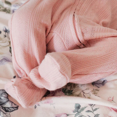 Bebe By Minihaha White Label Dusky Pink Organic Pointelle Long Sleeve Zipsuit