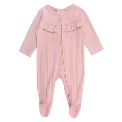 Bebe By Minihaha White Label Dusky Pink Organic Pointelle Long Sleeve Zipsuit