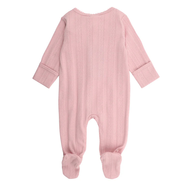 Bebe By Minihaha White Label Dusky Pink Organic Pointelle Long Sleeve Zipsuit