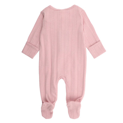 Bebe By Minihaha White Label Dusky Pink Organic Pointelle Long Sleeve Zipsuit