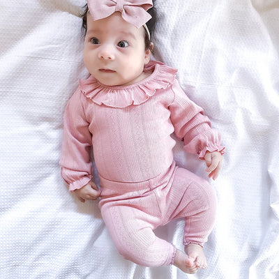 Bebe By Minihaha White Label Dusky Pink Organic Pointelle Long Sleeve Bodysuit