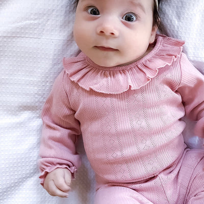 Bebe By Minihaha White Label Dusky Pink Organic Pointelle Long Sleeve Bodysuit