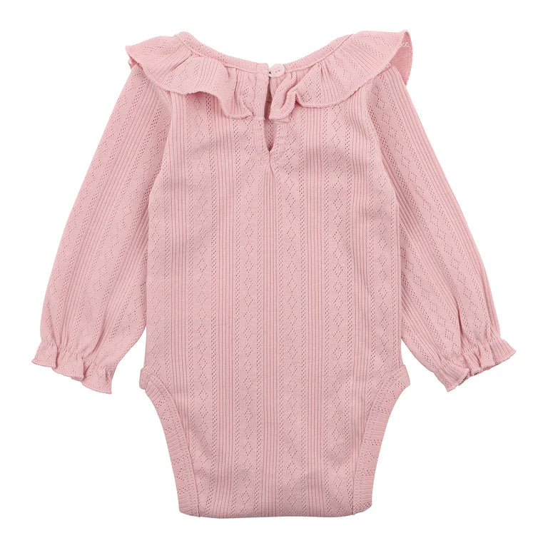 Bebe By Minihaha White Label Dusky Pink Organic Pointelle Long Sleeve Bodysuit