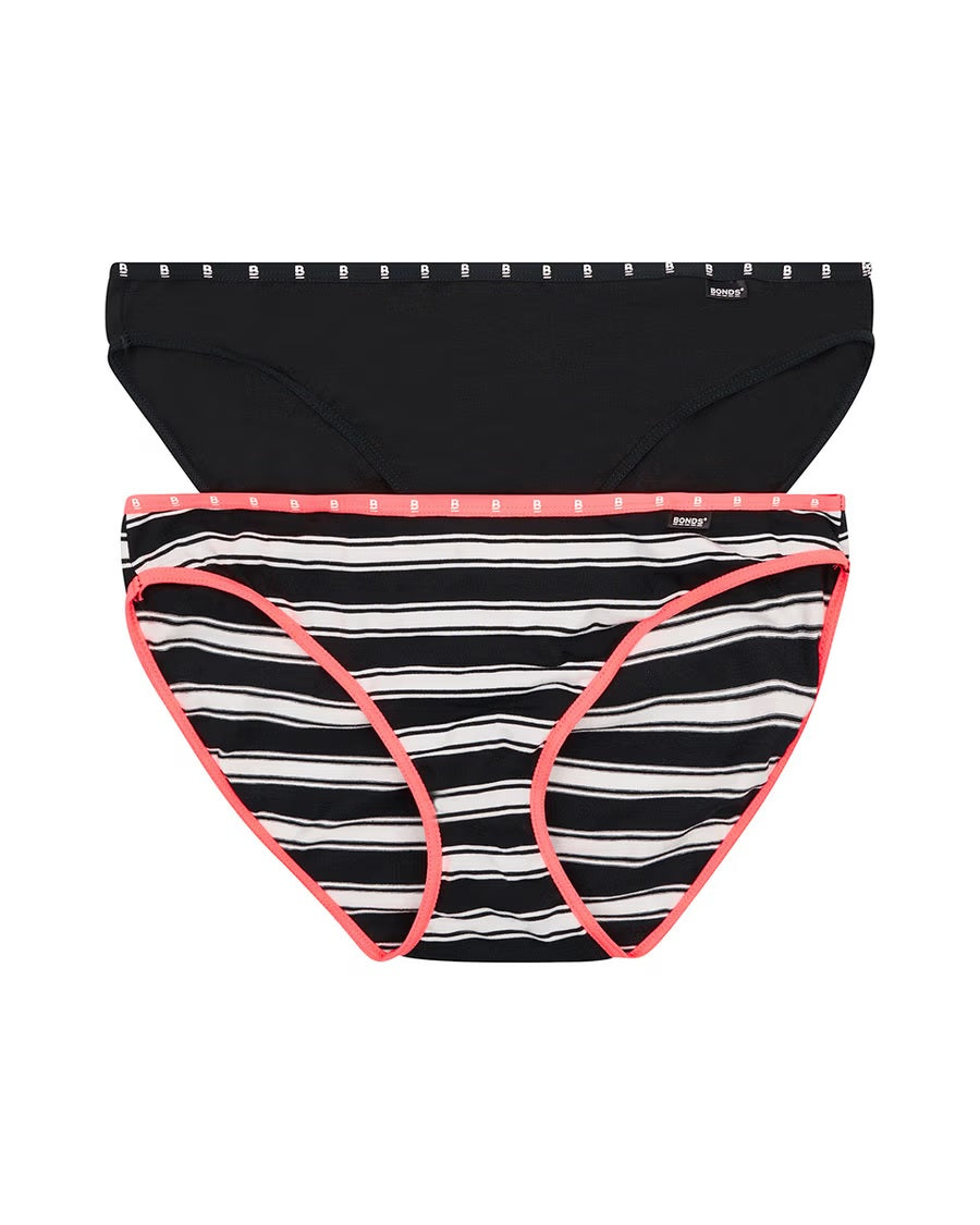 Bonds Womens Super Comfy Bikini 2 Pack - Stripe/Black