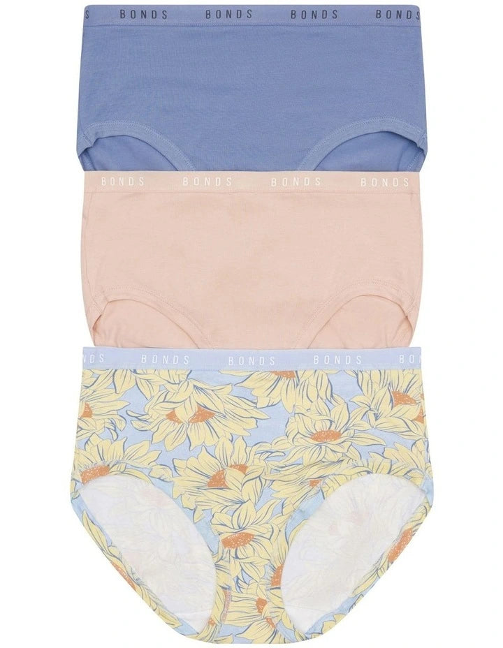 Bonds Womens Cottontails Full Brief 3 Pack - Sun Floral/Base Blush/Clean Slate