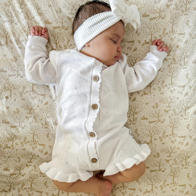 Aster & Oak White Knit Ruffle Romper - White