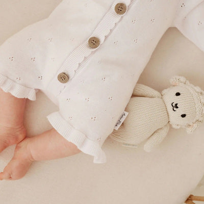 Aster & Oak White Knit Ruffle Romper - White